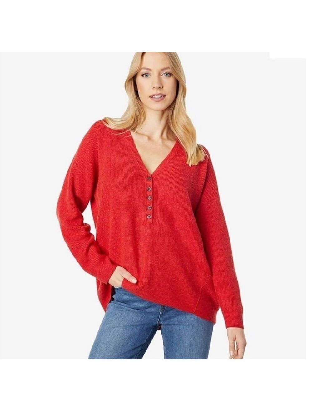 Madewell Asherton Waffle Knit Henley V-Neck Sweater Sz small